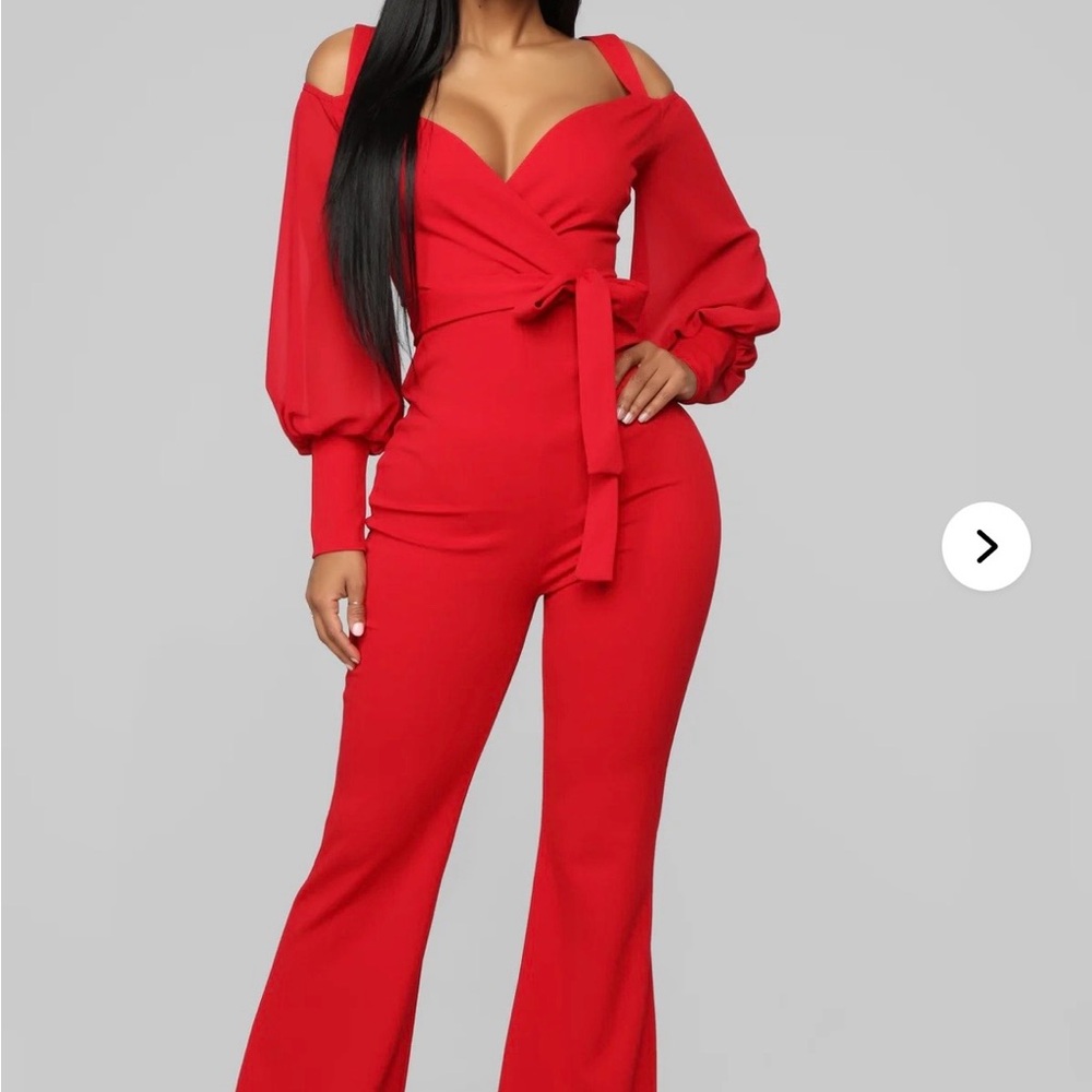 Fashion Nova Falling For Your Charm Jumpsuit - Red